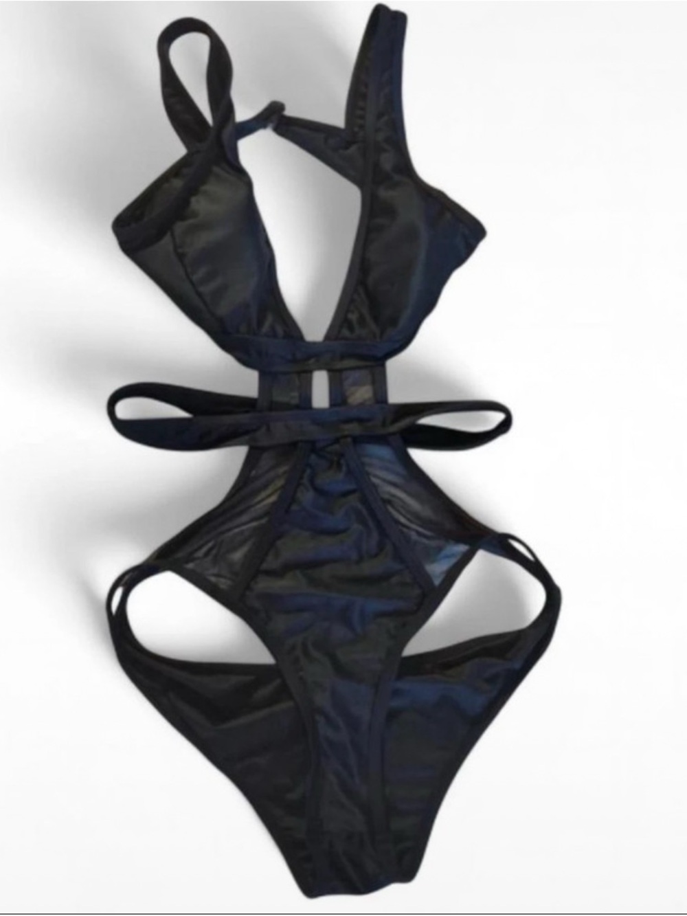 Women’s Black Cutout One-Piece Swimsuit with Tie Detail